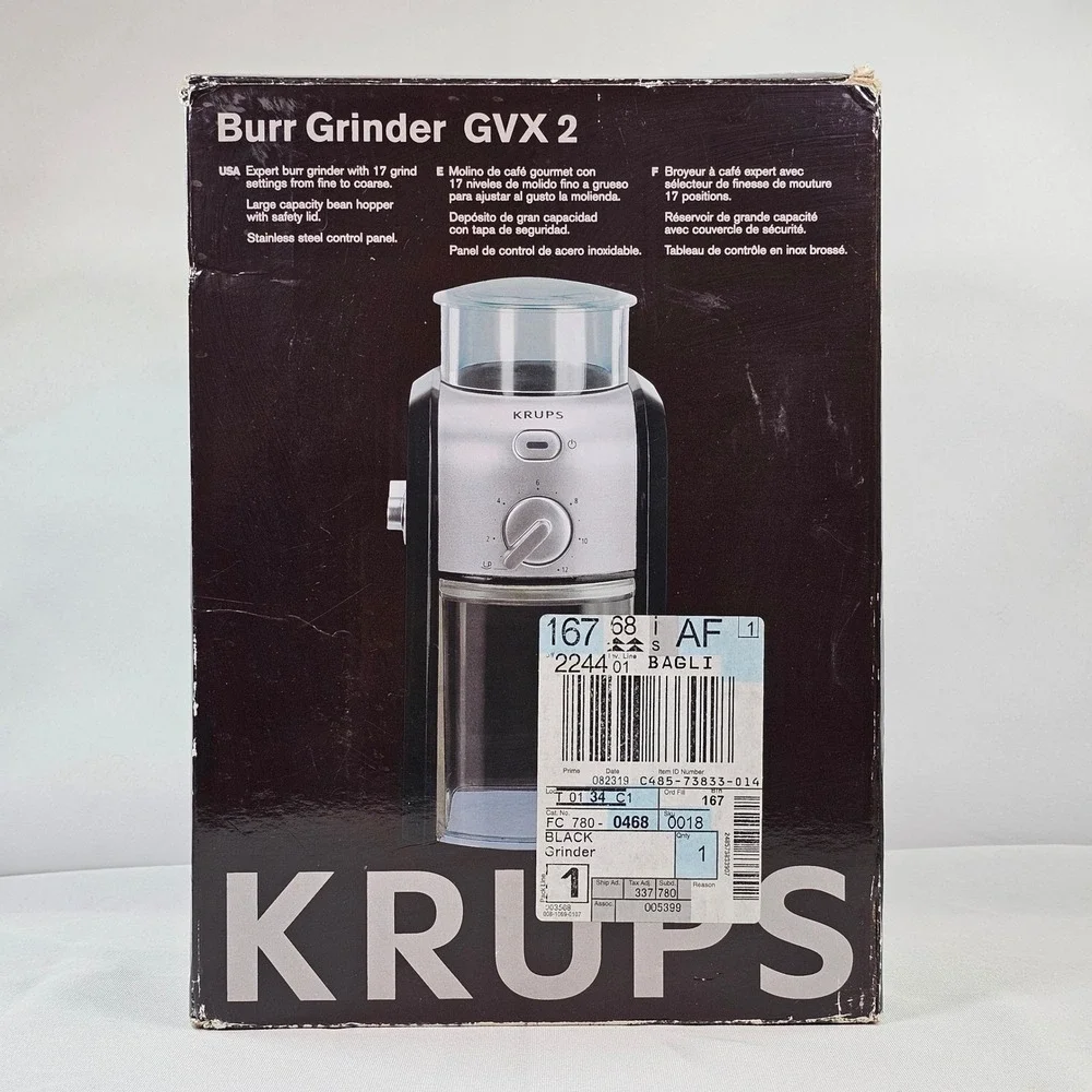 Krups GVX2 Burr Grinder GVX212 Black Stainless Steel Electric Coffee Grinder New